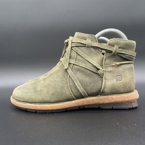 Born Tarkiln Boots Women Size 6 Shoes Green Suede Leather Ankle Booties Side Zip